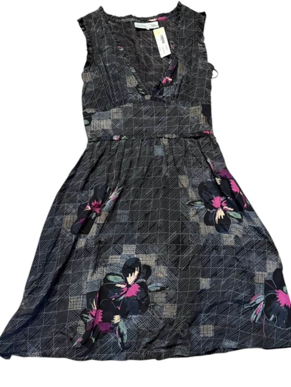 Resound black floral silk dress 0 new nwt